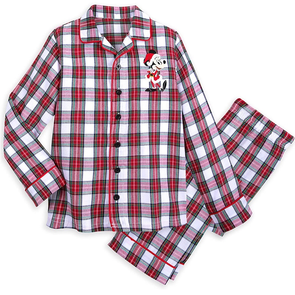 NWT Disney Mickey Mouse Holiday Christmas Plaid Kids Pajamas PJ set